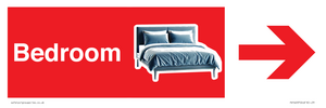 Bedroom dementia friendly directional with arrow Red Background